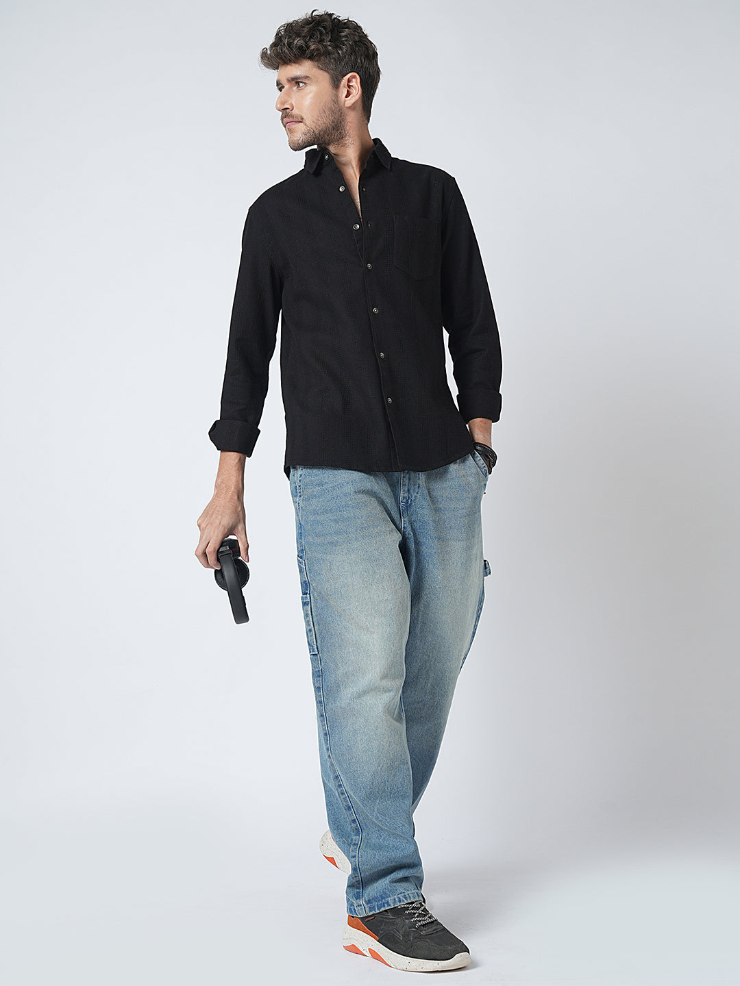 Black Waffle Textured Shirt