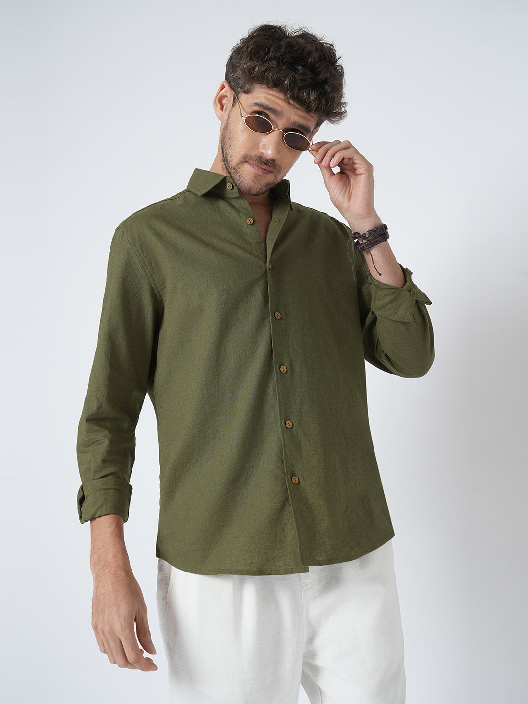 Olive Forest Haze Pure Linen Shirt