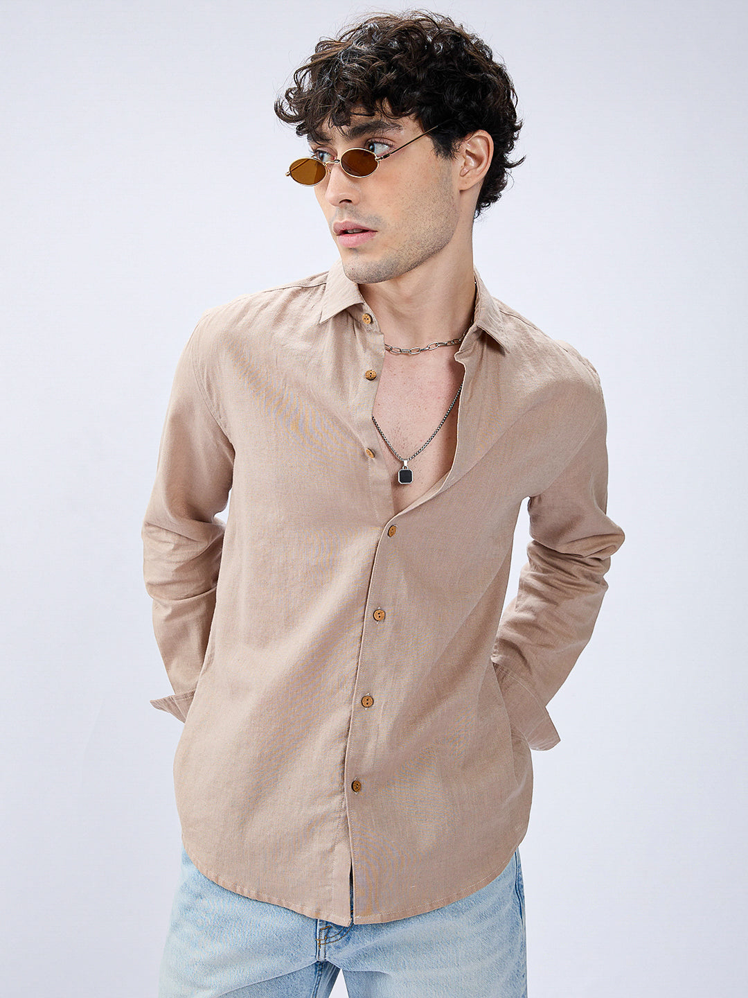 Beige Natural Hue Pure Linen Summer Shirt