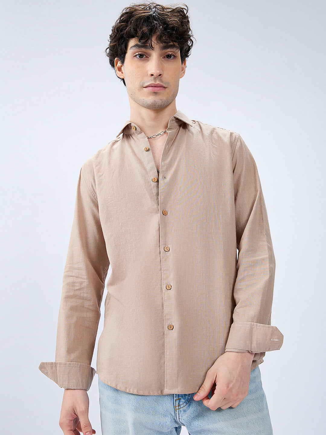 Beige Natural Hue Pure Linen Summer Shirt