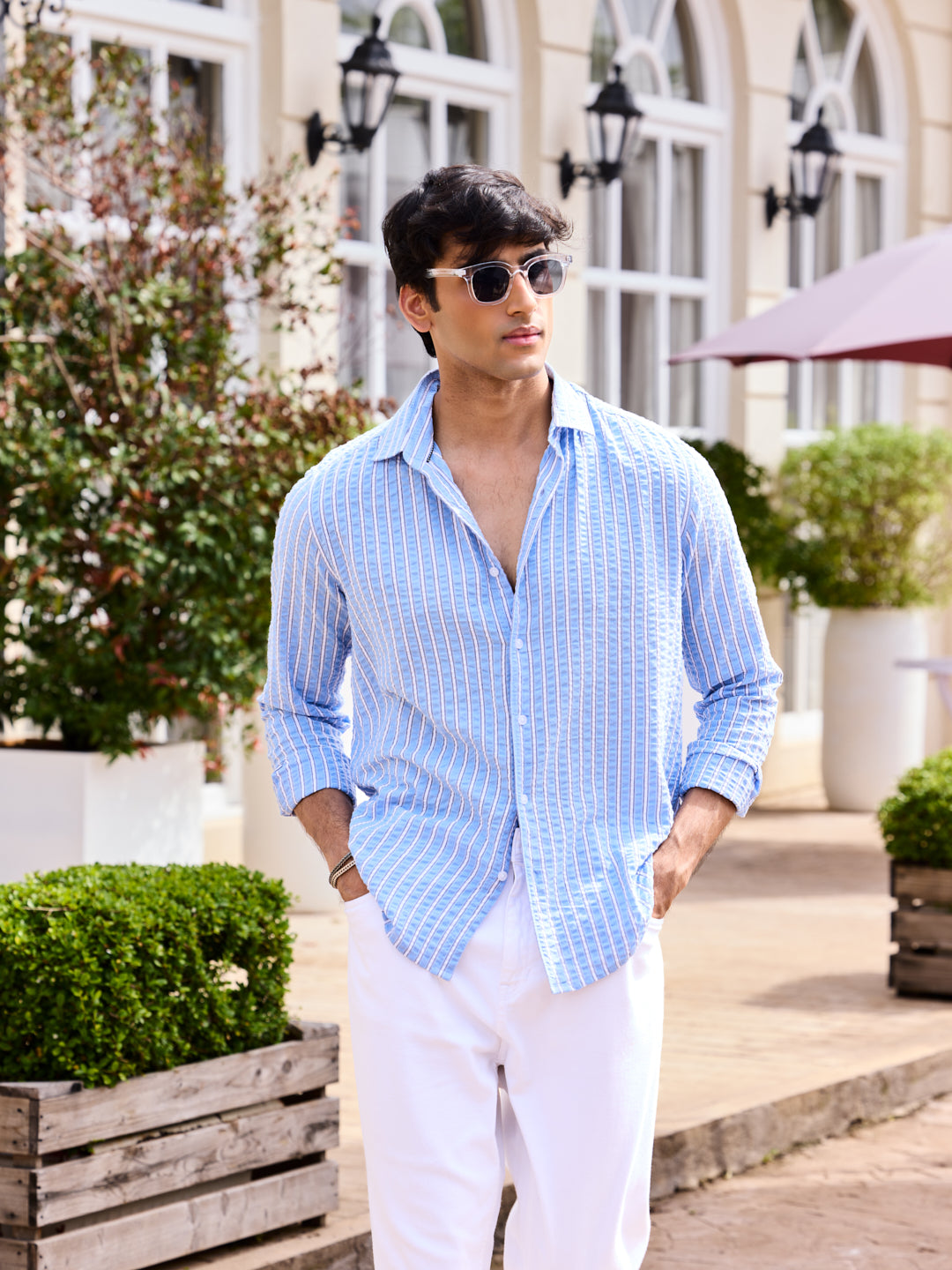 Blue & White Stripe Seersucker Shirt