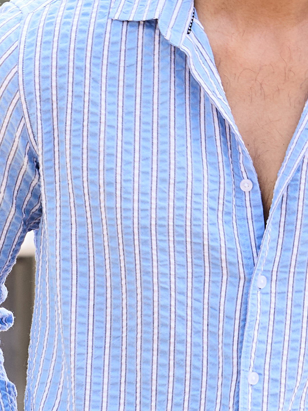 Blue & White Stripe Seersucker Shirt