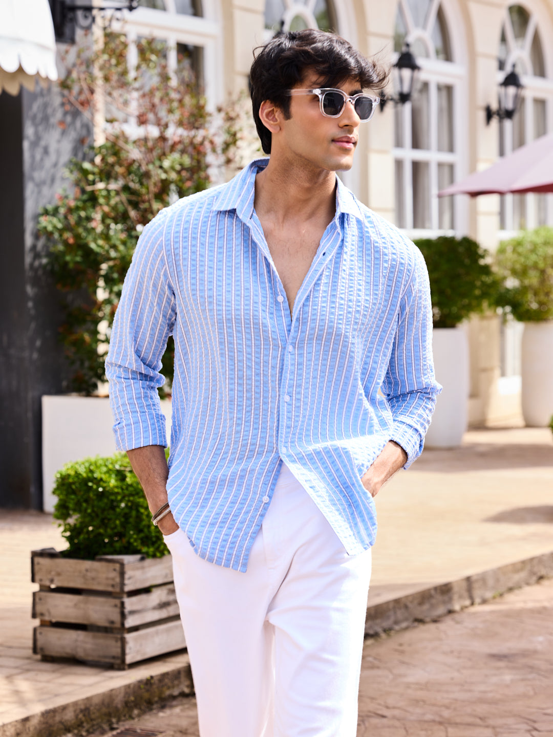 Blue & White Stripe Seersucker Shirt