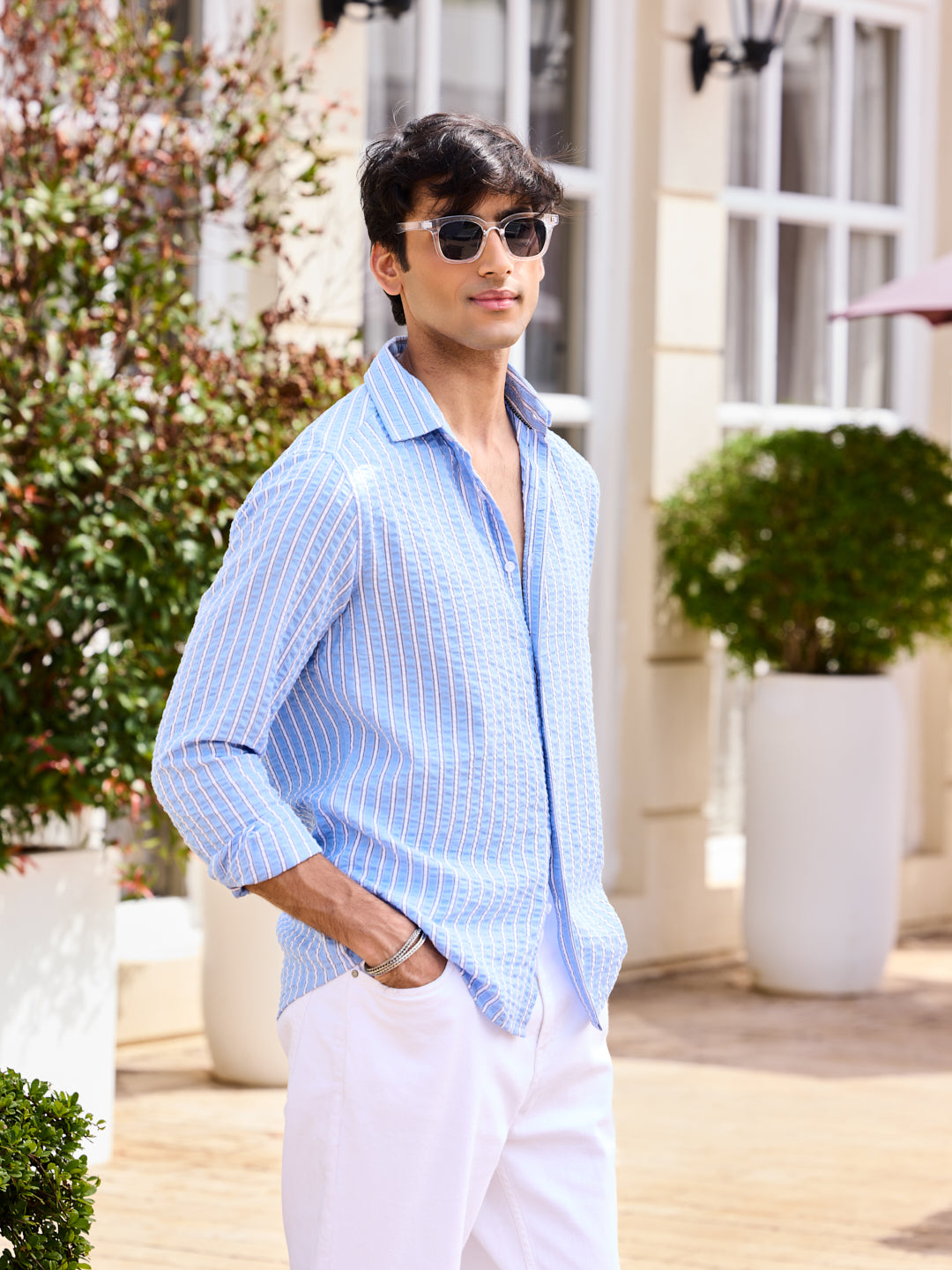 Blue & White Stripe Seersucker Shirt