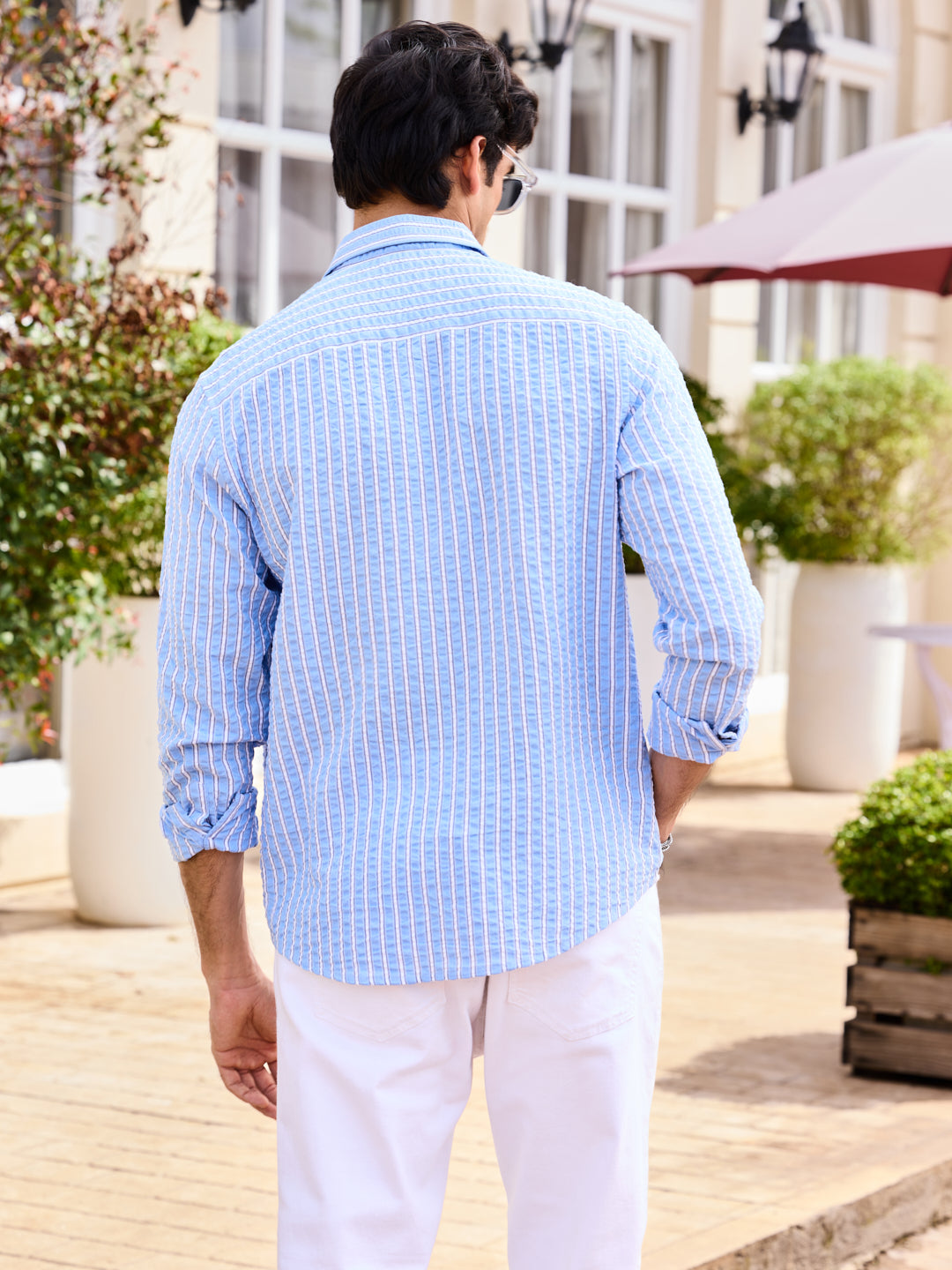 Blue & White Stripe Seersucker Shirt