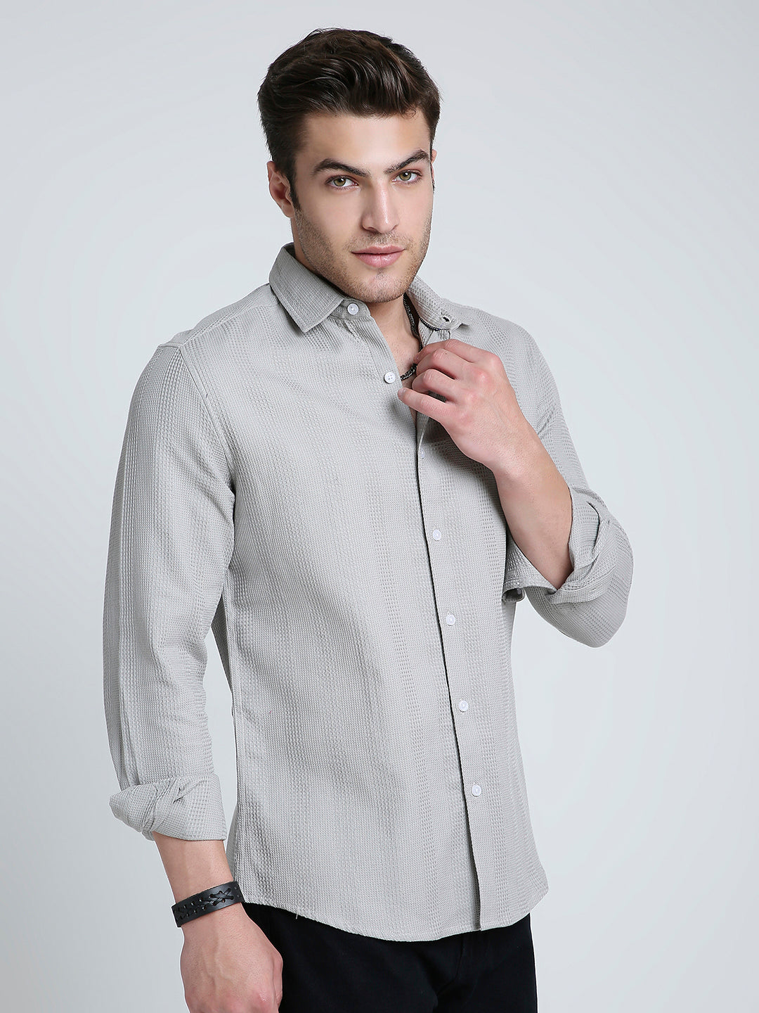 Grey Haze Waffle Grid Weave Shirt