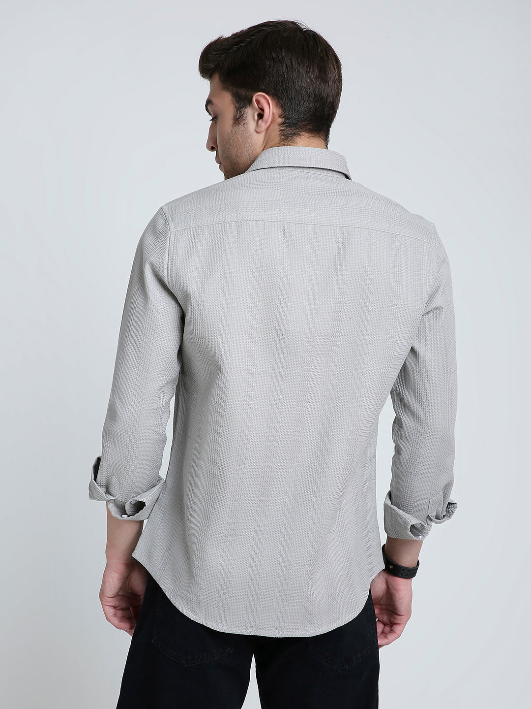 Grey Haze Waffle Grid Weave Shirt