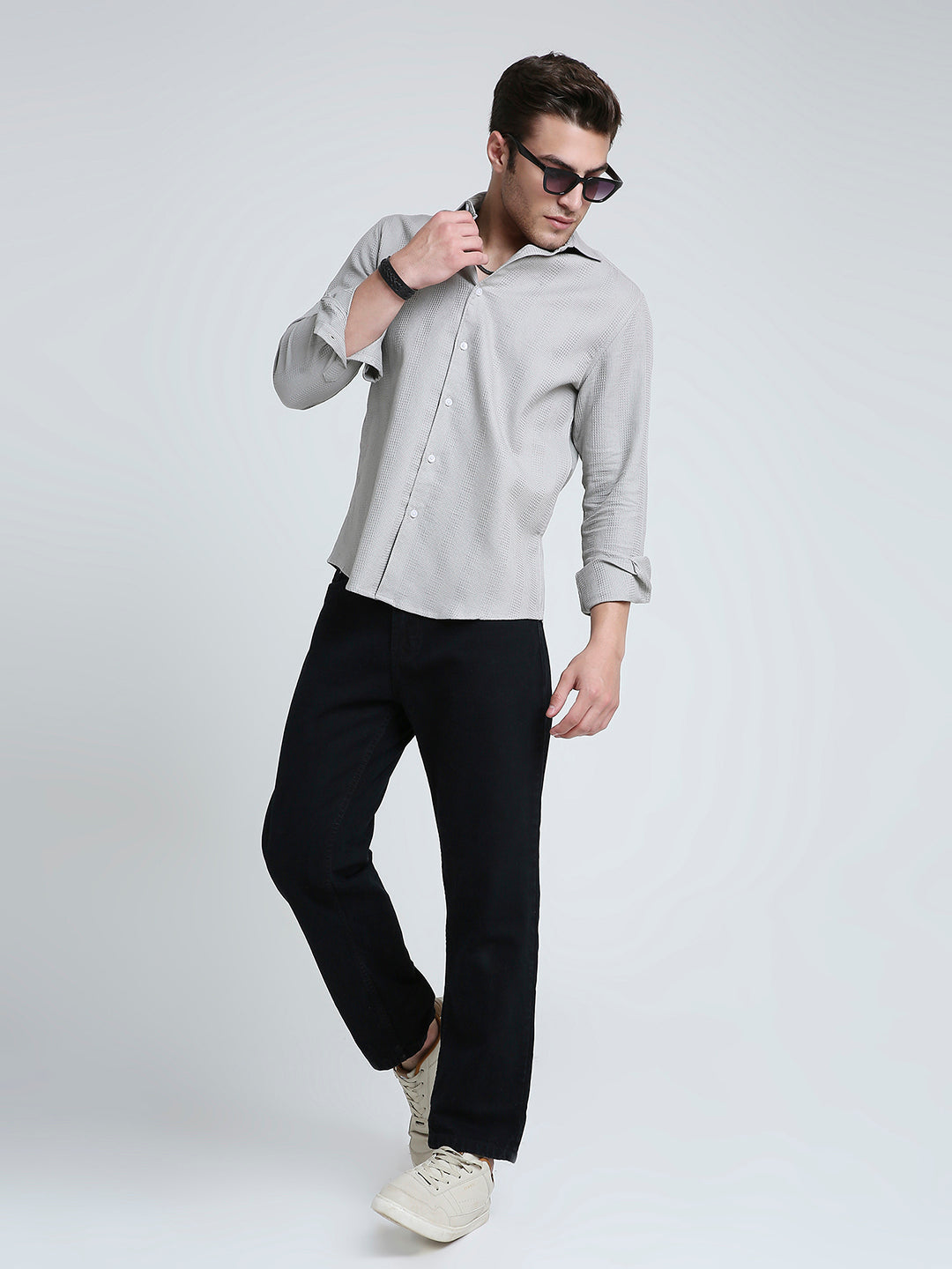 Grey Haze Waffle Grid Weave Shirt
