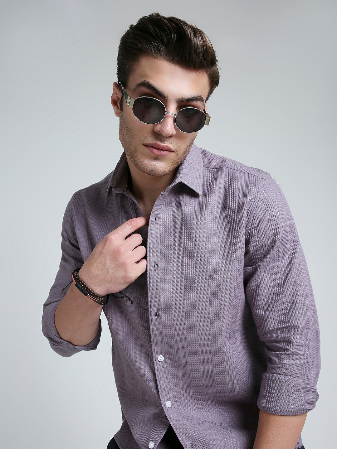 Smoky Mauve Waffle Grid Weave Shirt