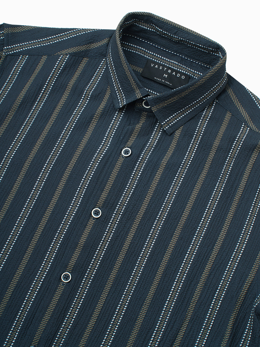 Navy & Olive Contrast Striped Crinkled Shirt