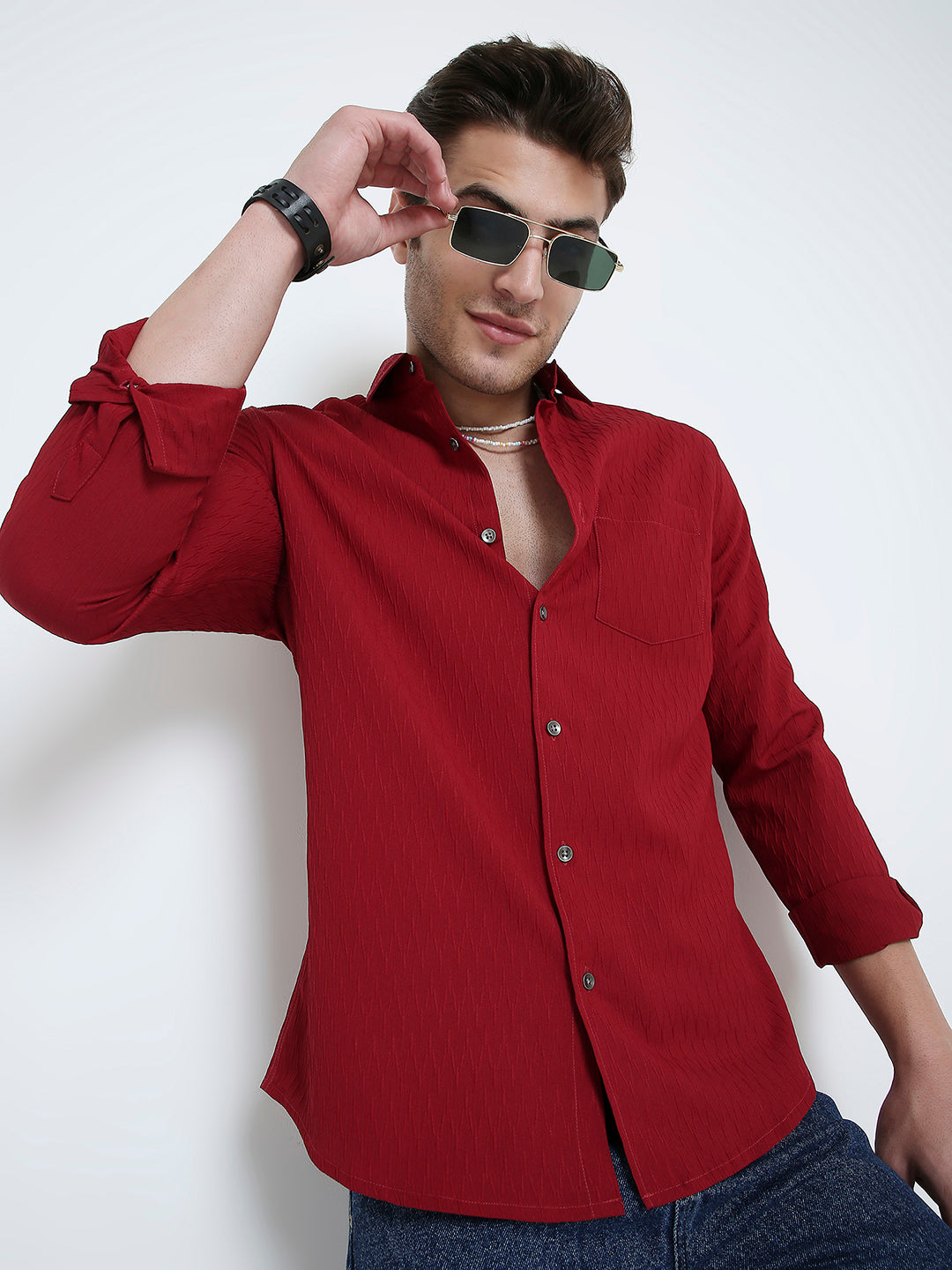 Deep Ruby Red Textured Shirt Vastrado Deep Ruby Red Textured Shirt Vastrado