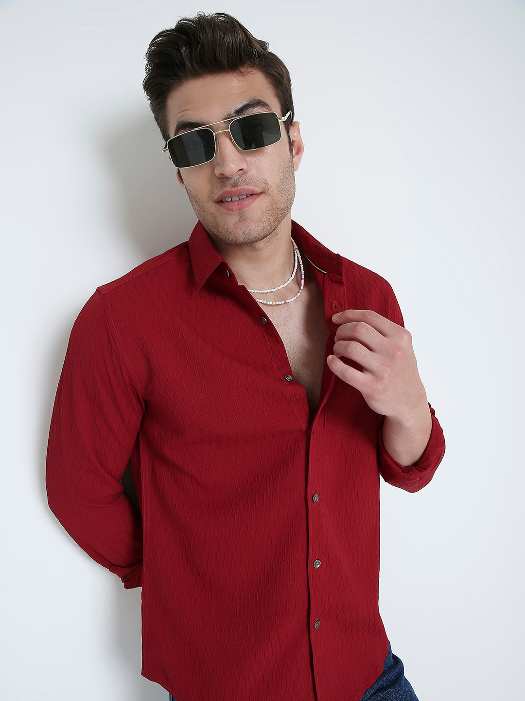 Deep Ruby Red Textured Shirt