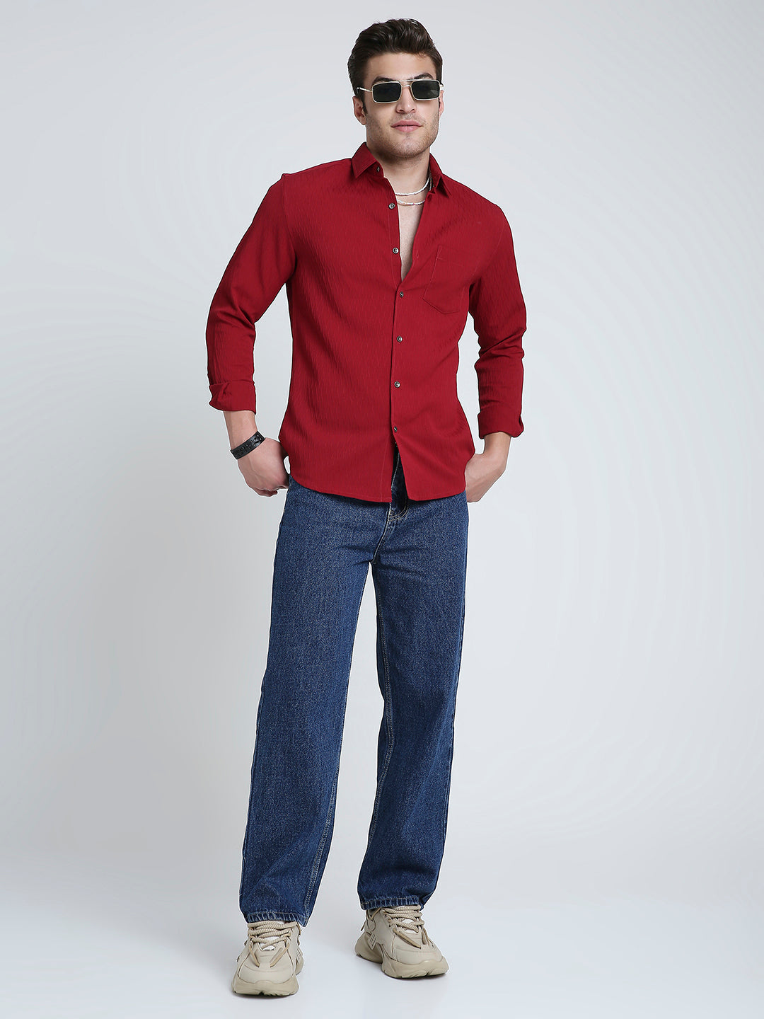 Deep Ruby Red Textured Shirt