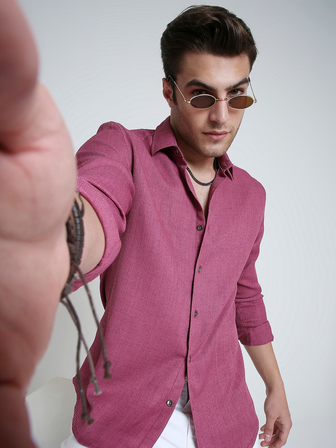 Rose Pink Mosaic Textured Shirt