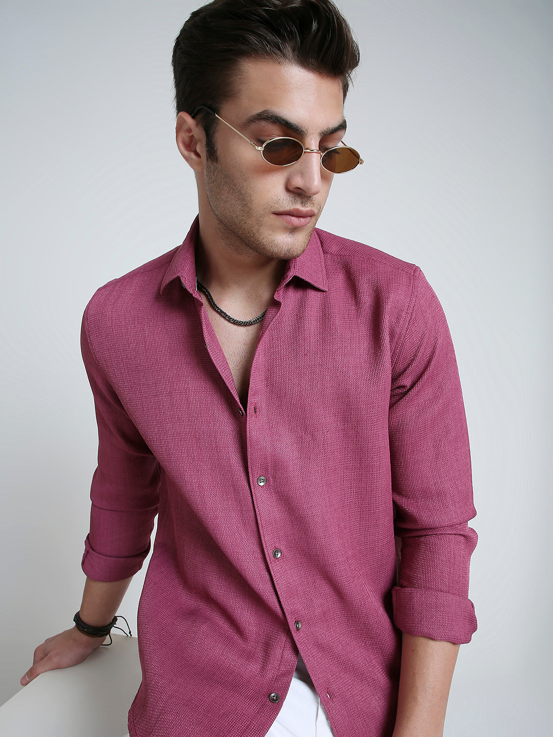Rose Pink Mosaic Textured Shirt