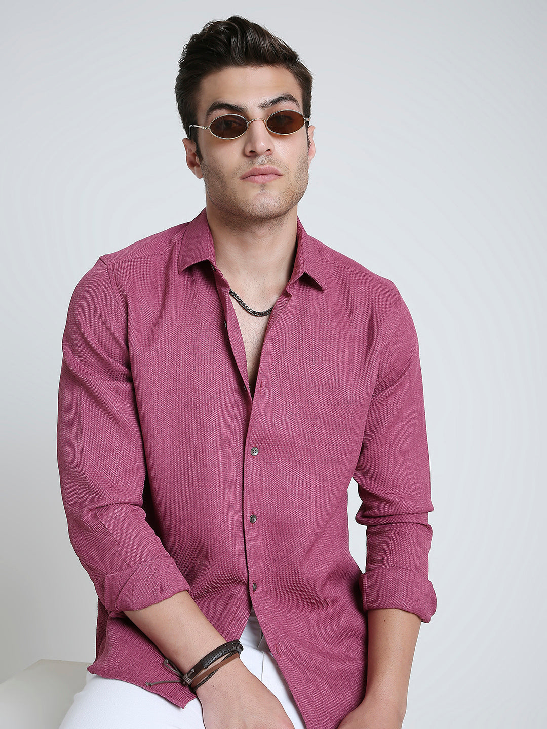 Rose Pink Mosaic Textured Shirt