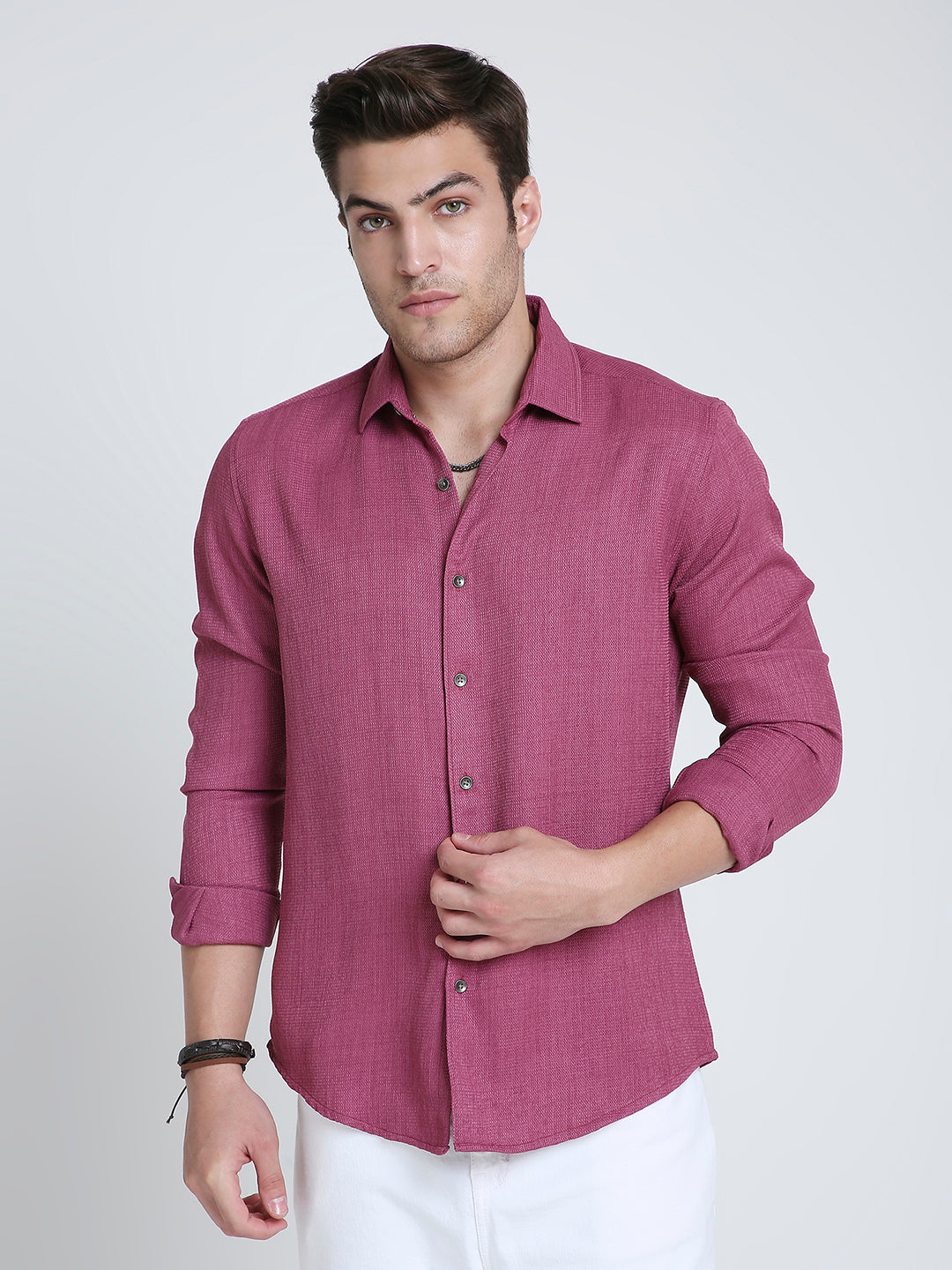 Rose Pink Mosaic Textured Shirt