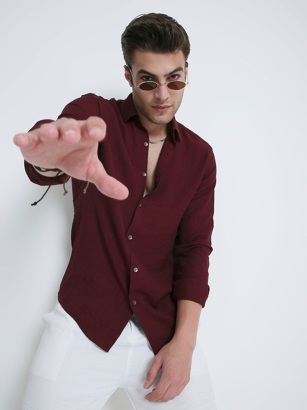 Dark Ruby Luxe Crinkled Shirt