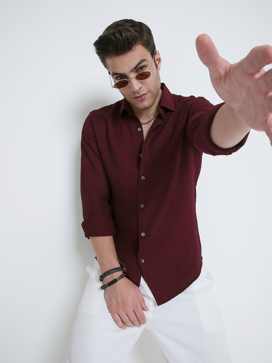 Dark Ruby Luxe Crinkled Shirt