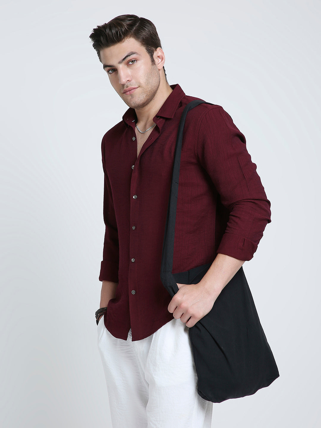Dark Ruby Luxe Crinkled Shirt