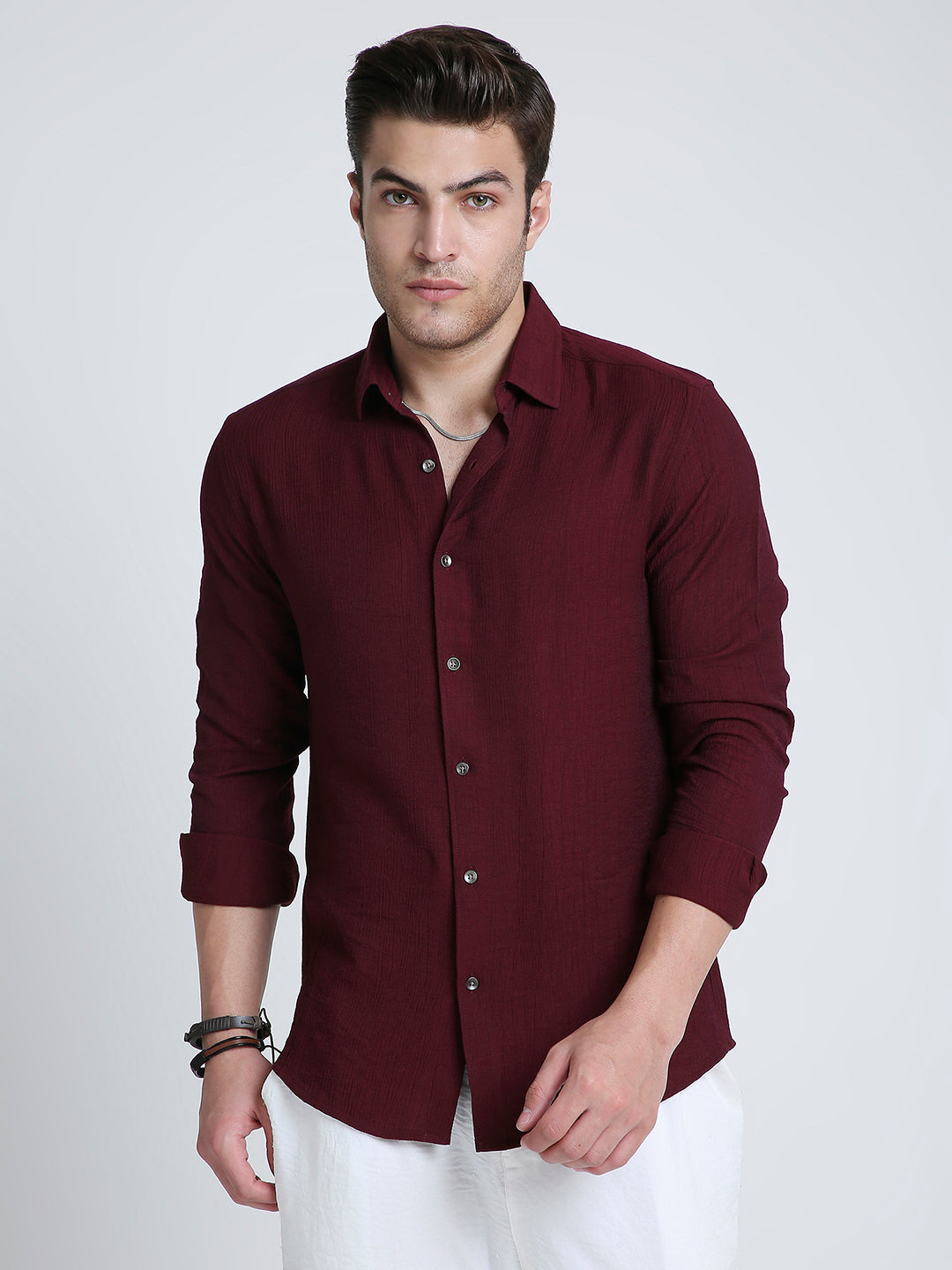 Dark Ruby Luxe Crinkled Shirt