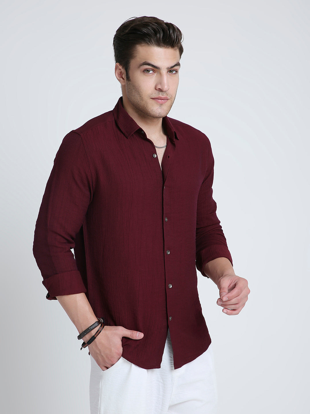 Dark Ruby Luxe Crinkled Shirt