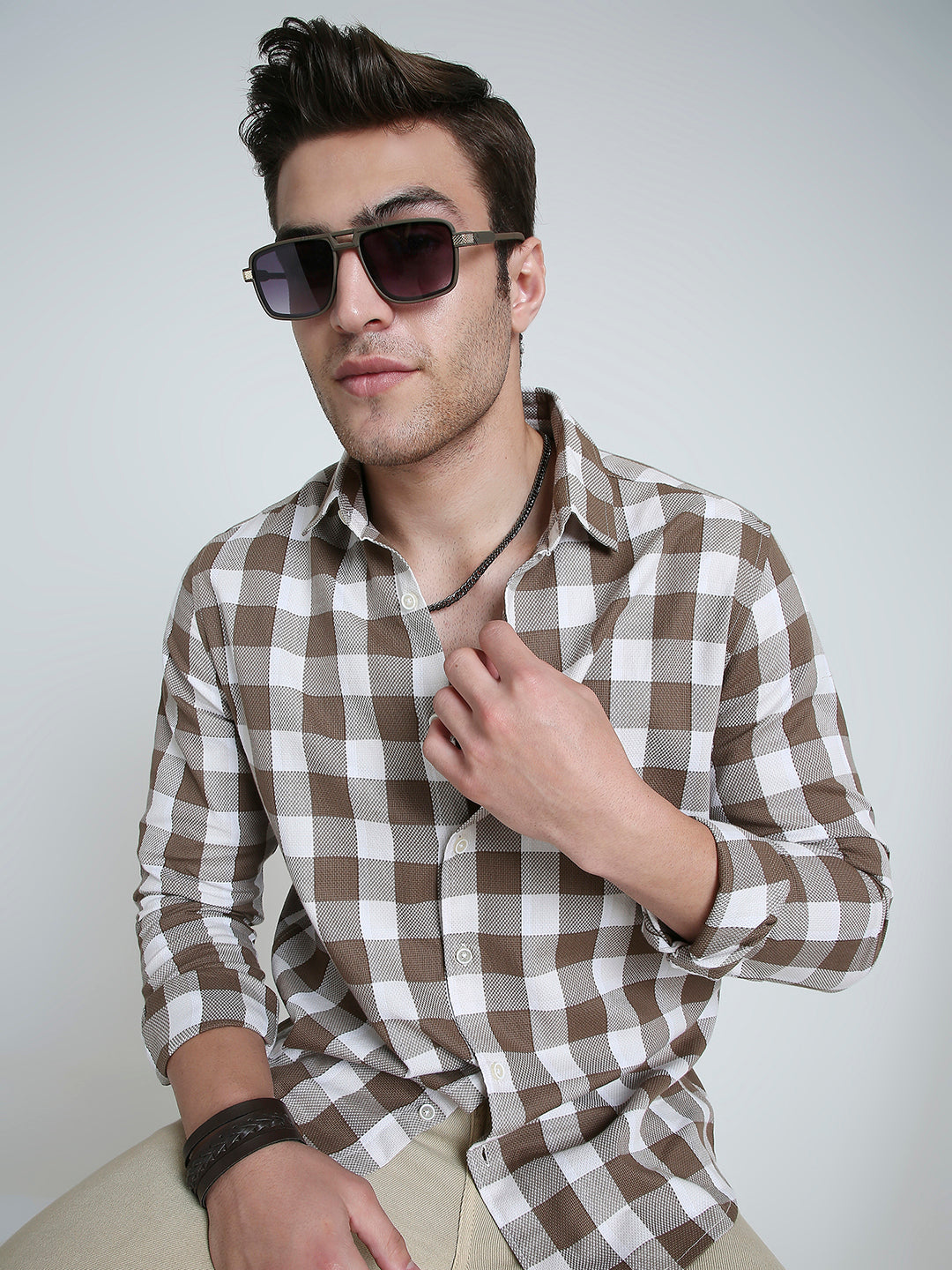 Mocha Brown & White Checkerboard Shirt