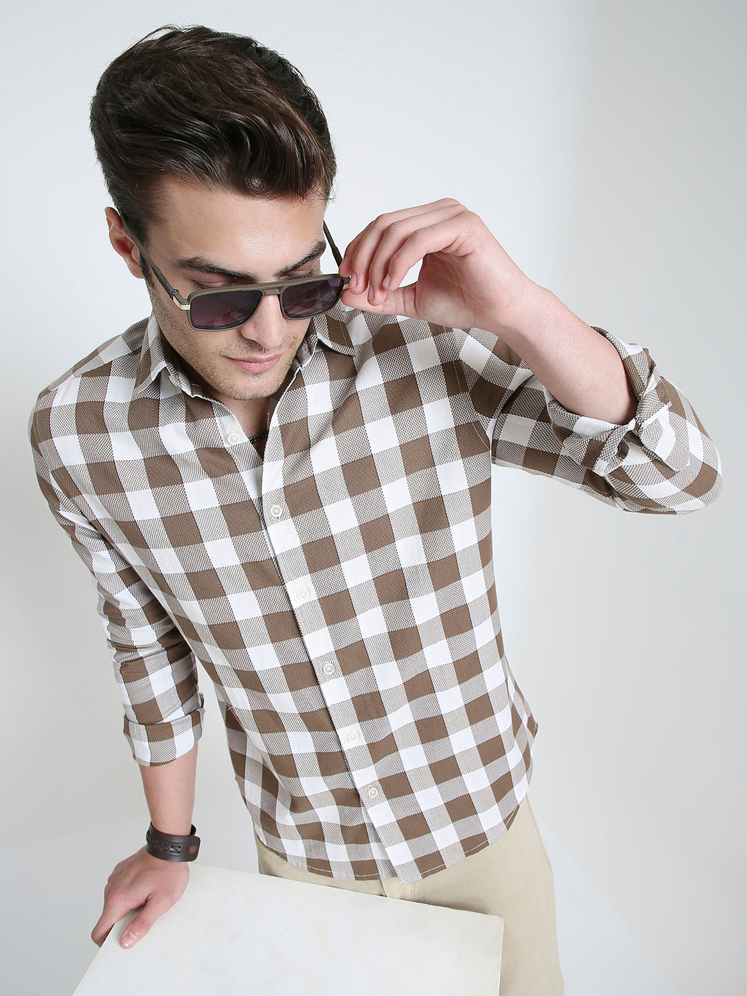Mocha Brown & White Checkerboard Shirt