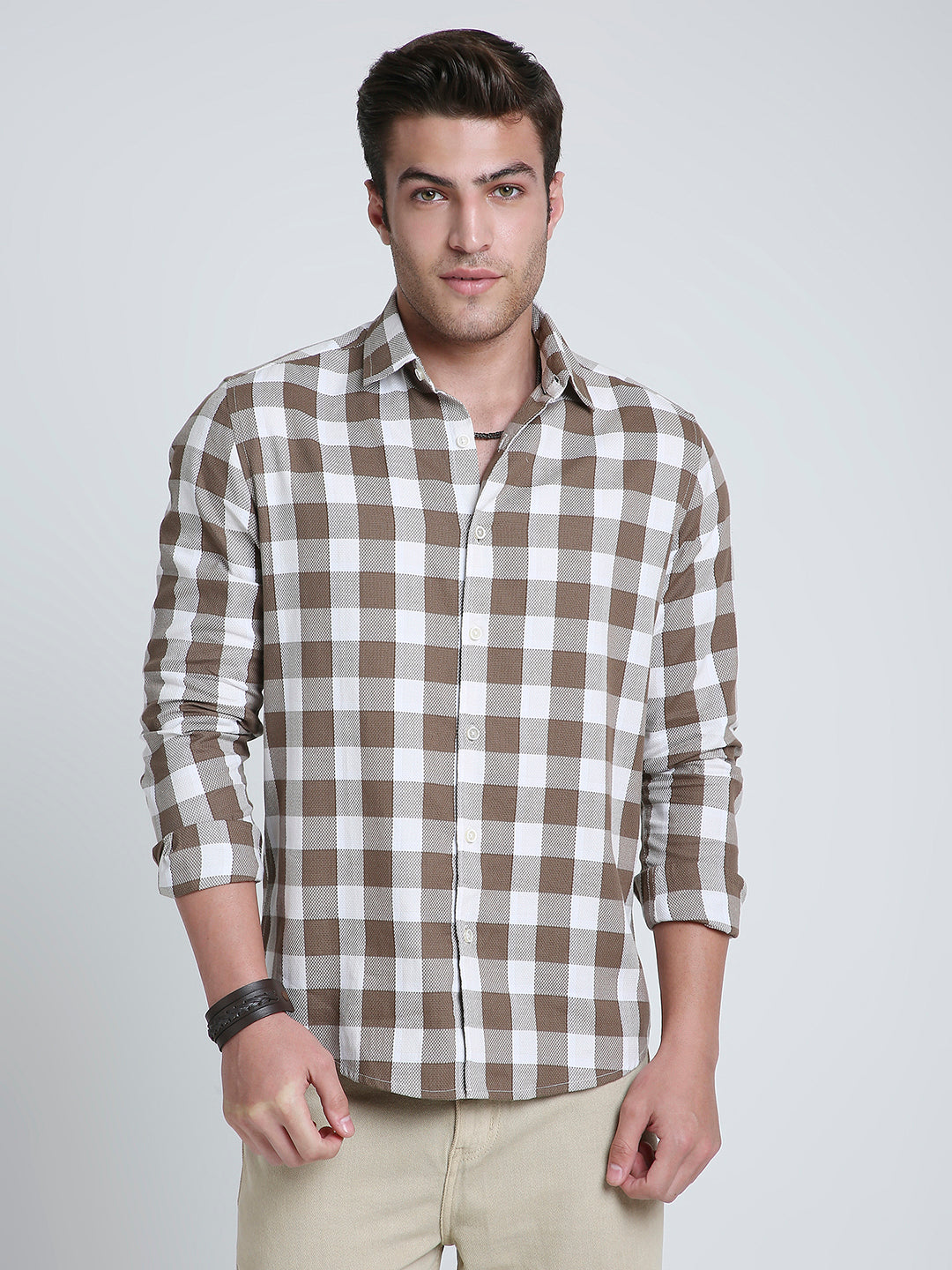 Mocha Brown & White Checkerboard Shirt