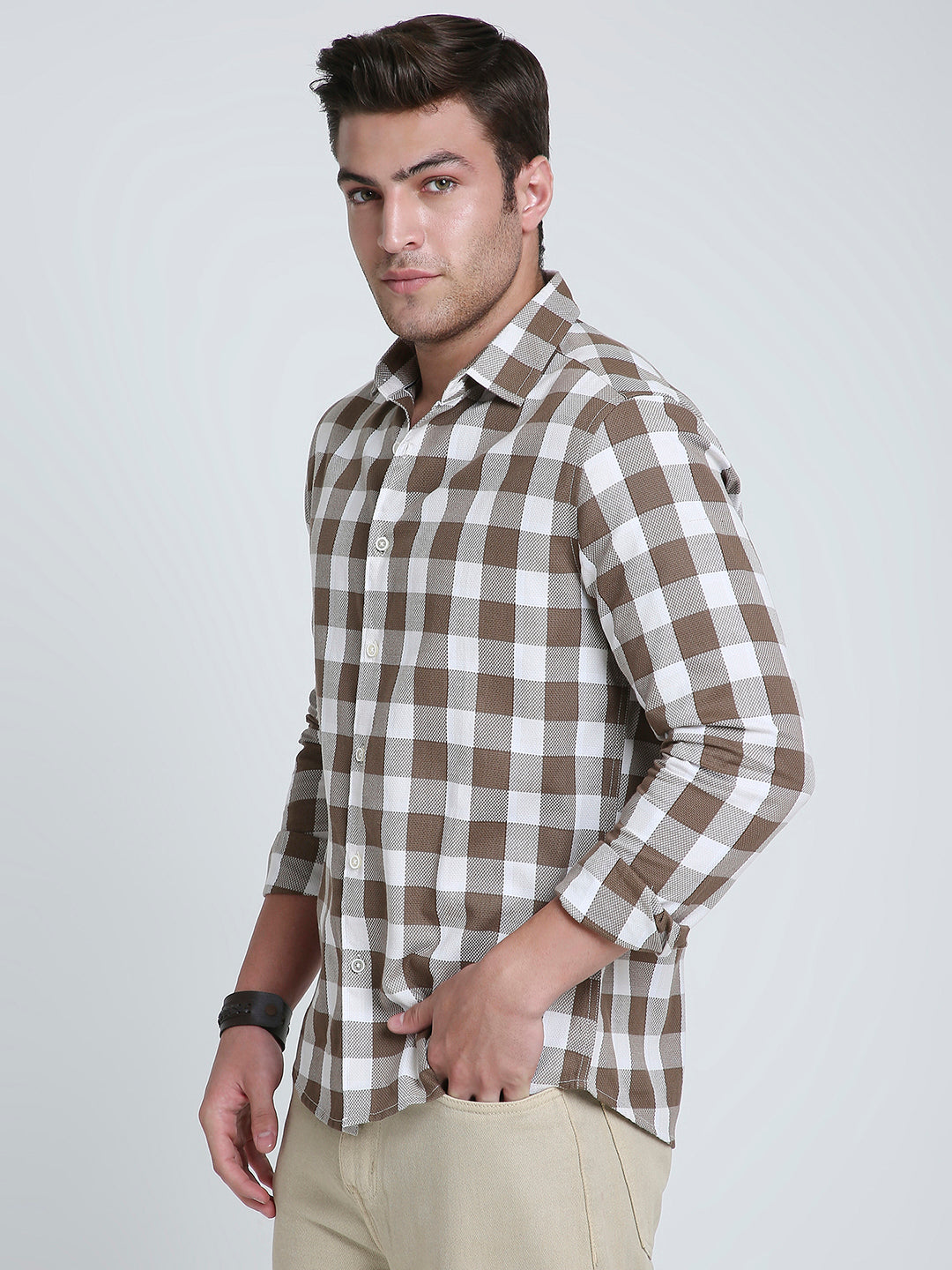 Mocha Brown & White Checkerboard Shirt