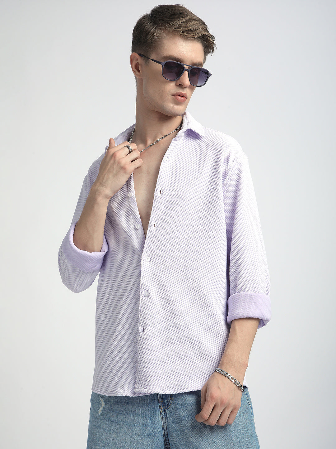 Iced Lavender Micro Weave Textured Shirt