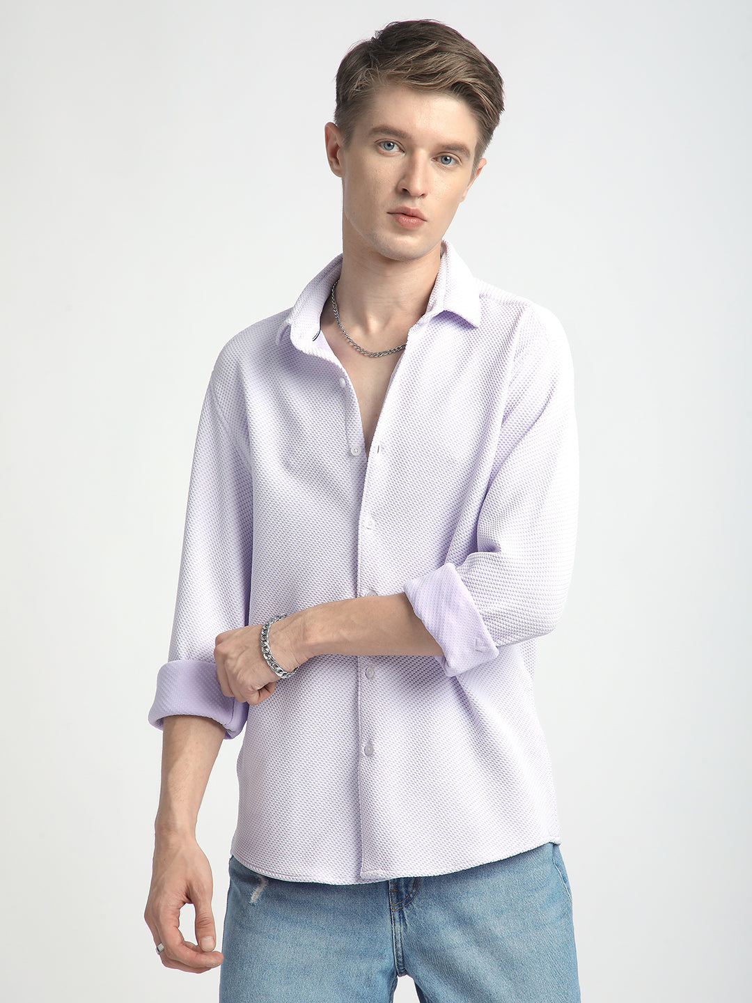 Iced Lavender Micro Weave Textured Shirt