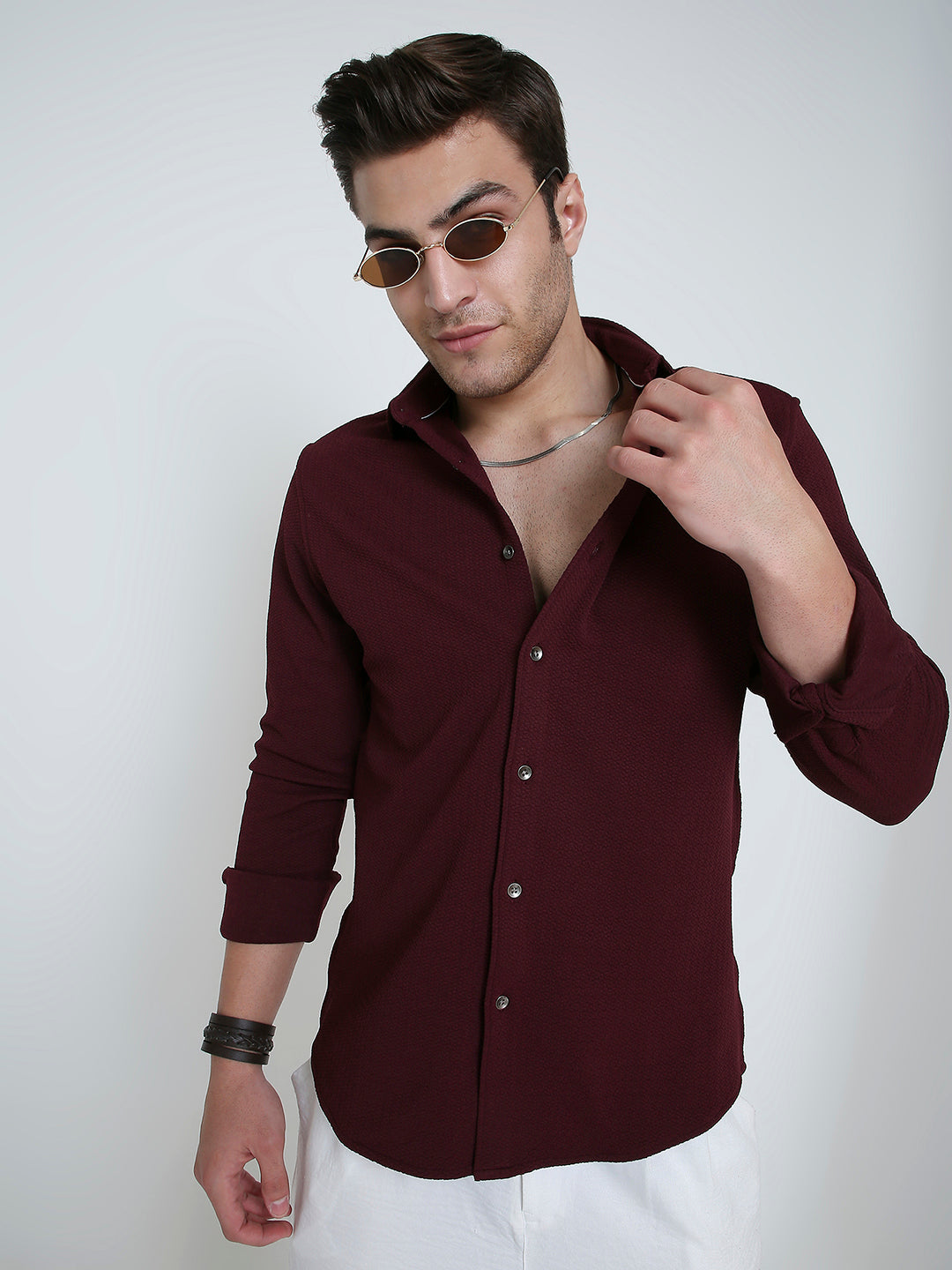 Vintage Maroon Textured Shirt - Image 1