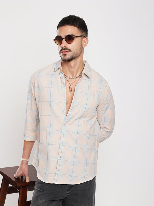 Peach Mist Skyline Checks Shirt