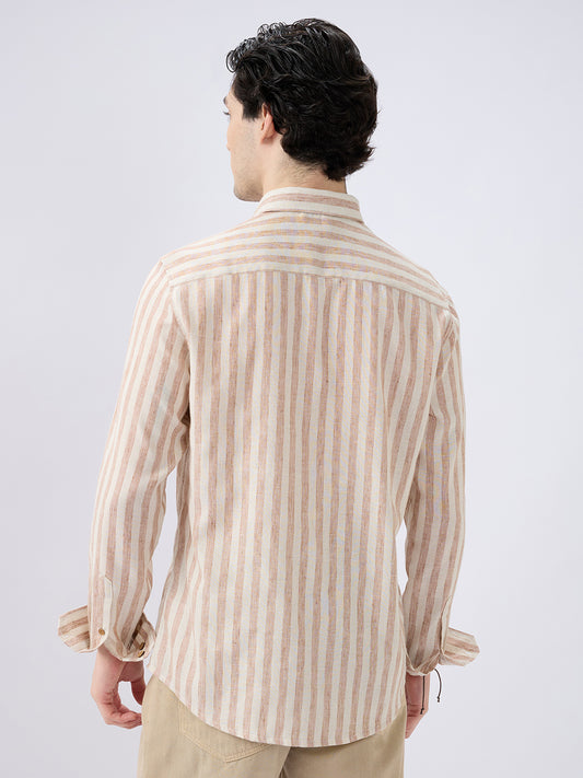Sand Drift Paneled Stripe Linen Blend Shirt