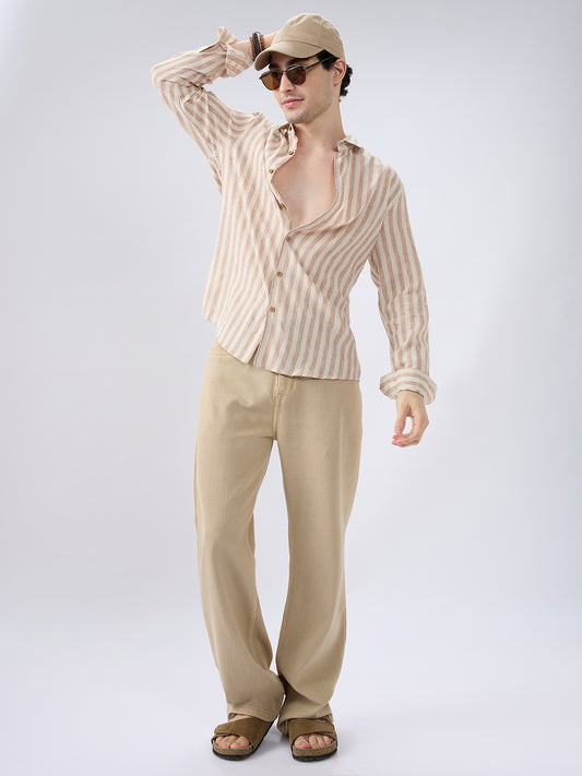 Sand Drift Paneled Stripe Linen Blend Shirt