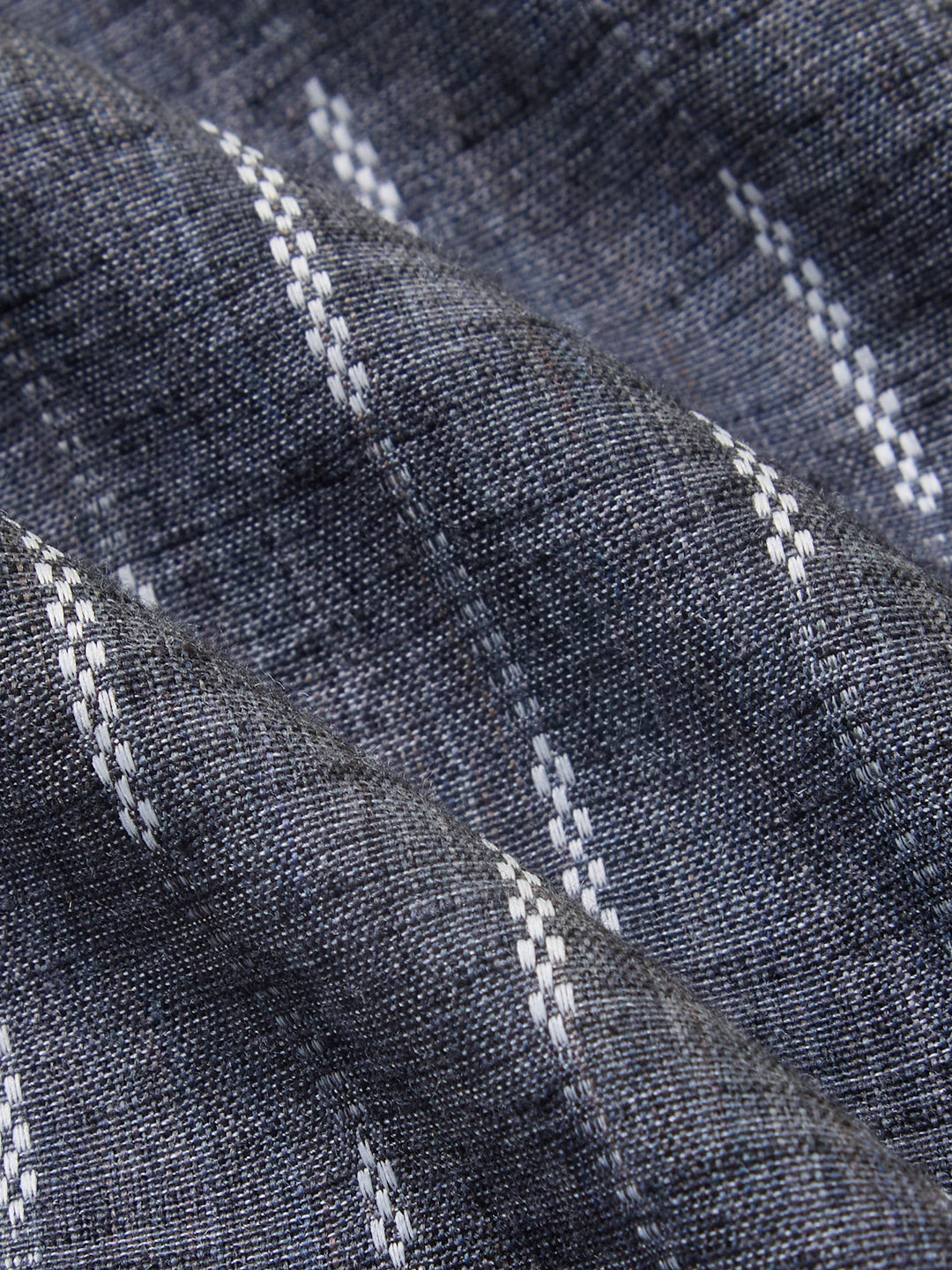 Charcoal Black Shadow-Weft Striped Mandarin Shirt