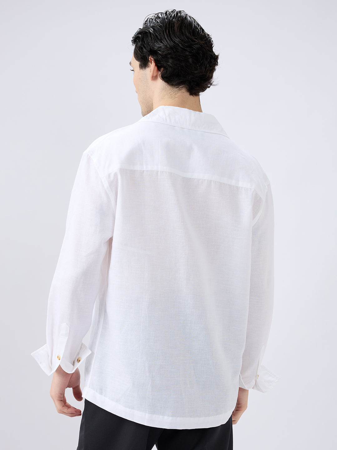 Whiteout Linen Notched Lapel Collar Oversized Shirt