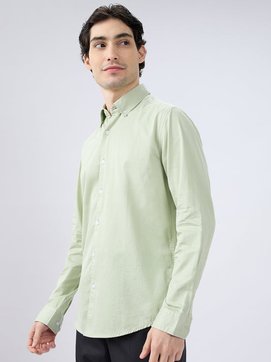 Tea Green Button-Down Collar Satin Shirt