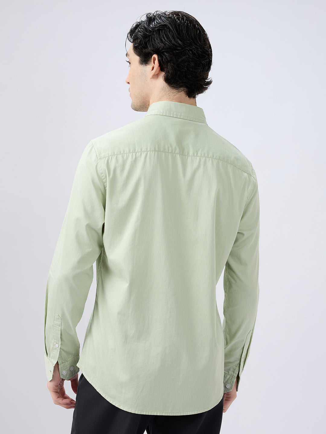 Tea Green Button-Down Collar Satin Shirt