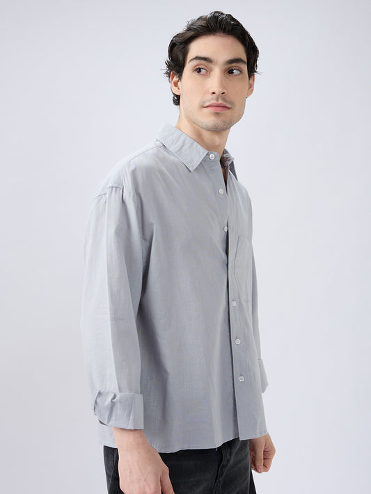 Grey Mood Subtle Slub Linen Boxy Fit Crop Shirt