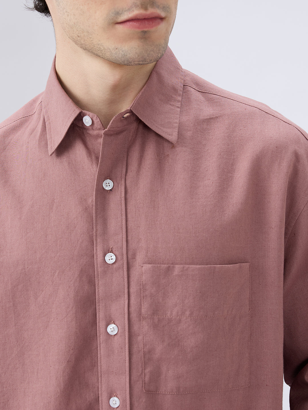 Rosewood Glint Linen Boxy Fit Crop Shirt