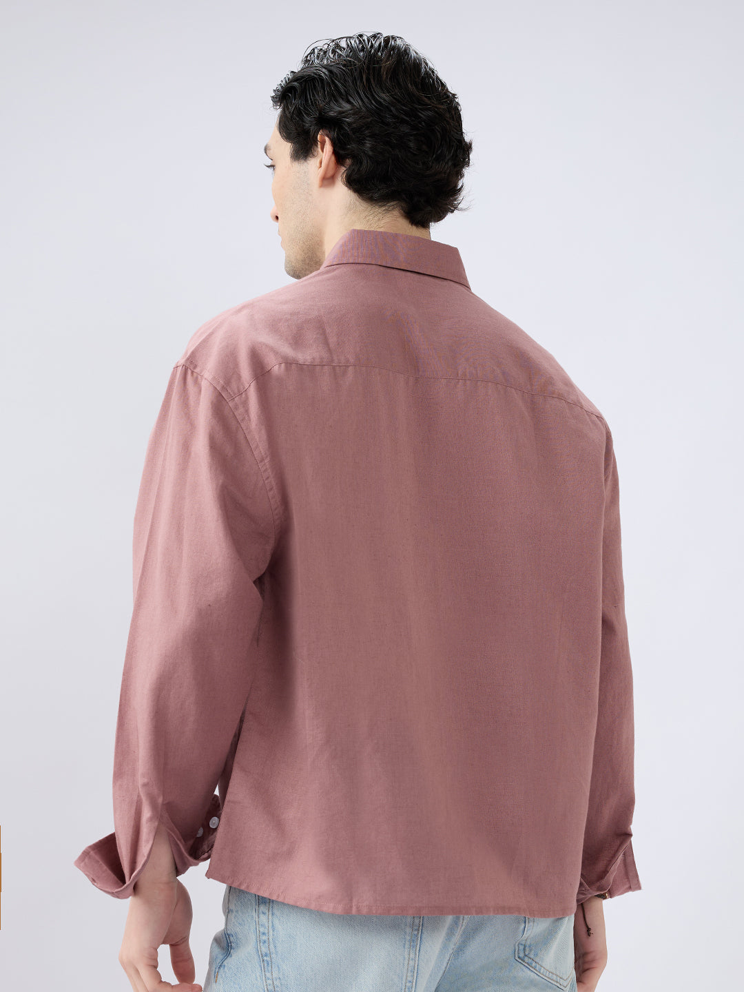 Rosewood Glint Linen Boxy Fit Crop Shirt