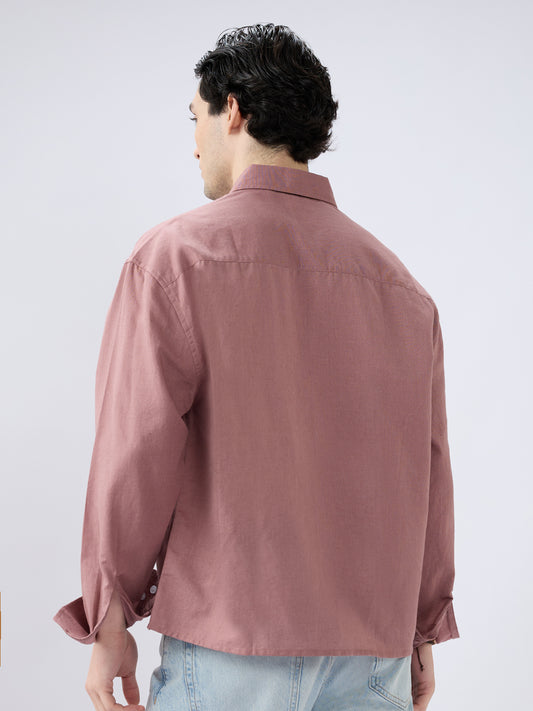 Rosewood Glint Linen Boxy Fit Crop Shirt