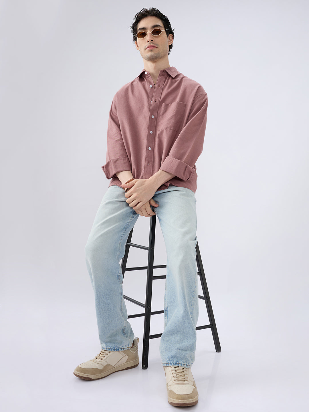Rosewood Glint Linen Boxy Fit Crop Shirt