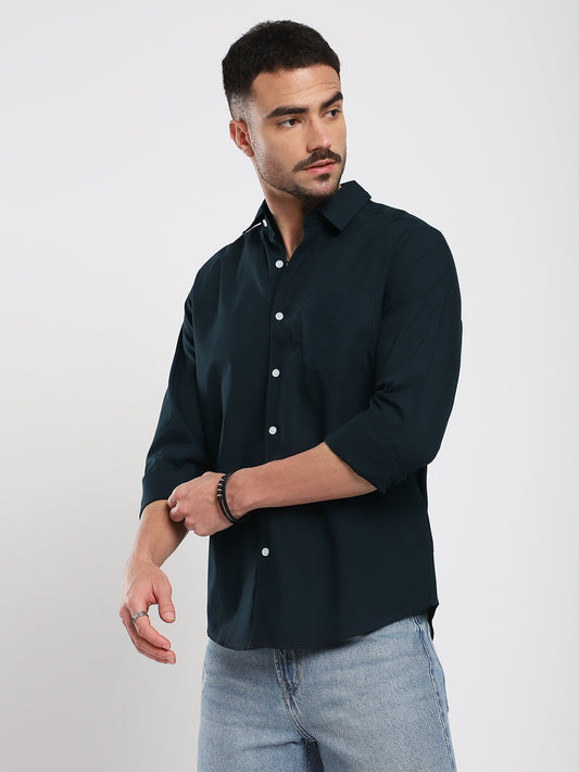 Sleek Navy Blue Poplin Shirt
