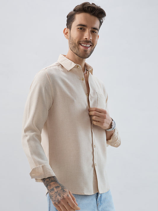 Elegant Cream Slub Textured Shirt