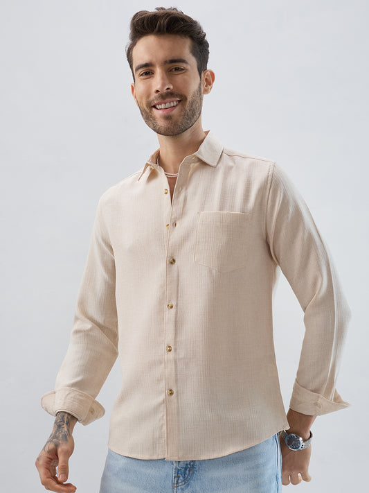 Elegant Cream Slub Textured Shirt