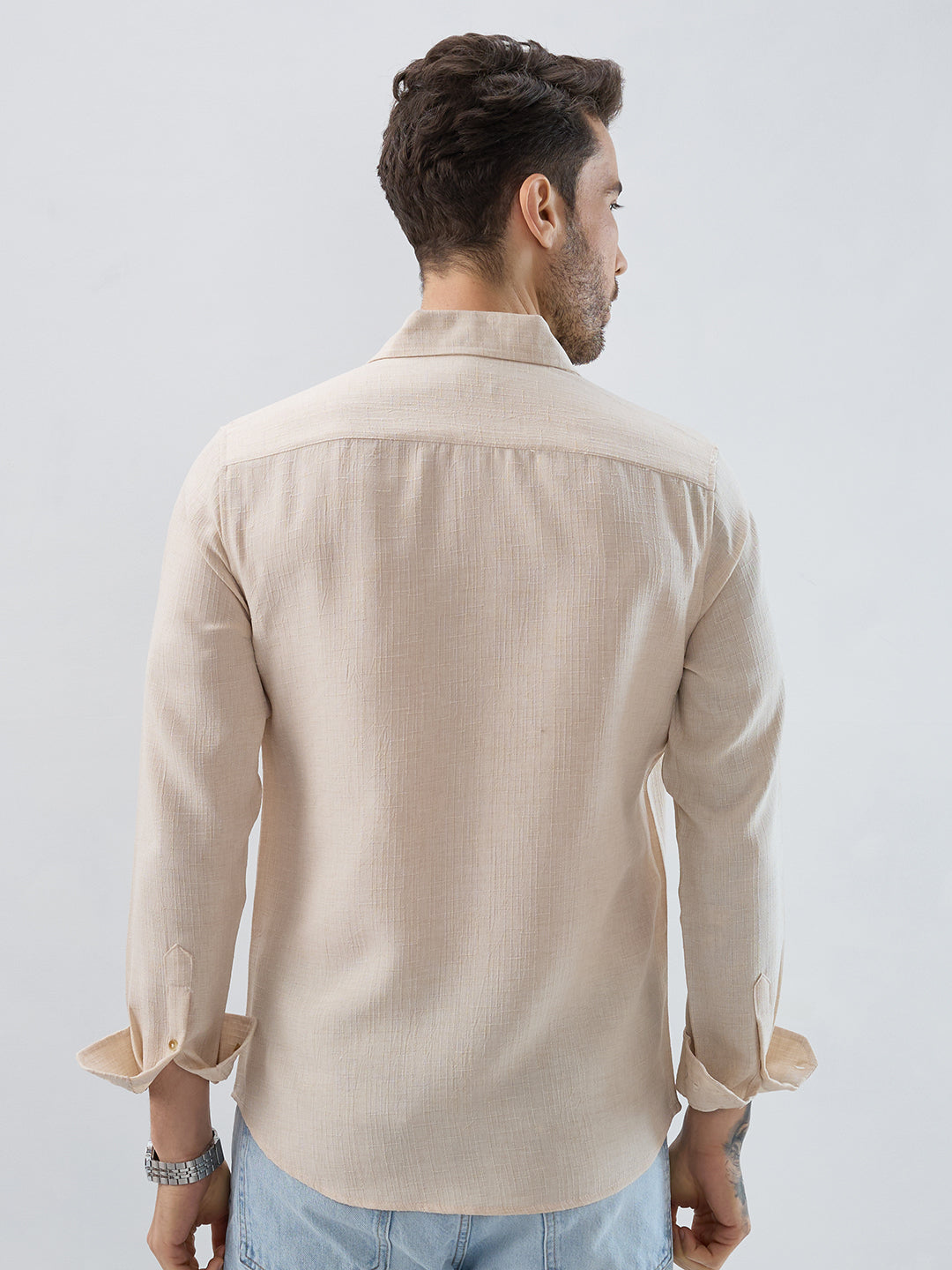 Elegant Cream Slub Textured Shirt