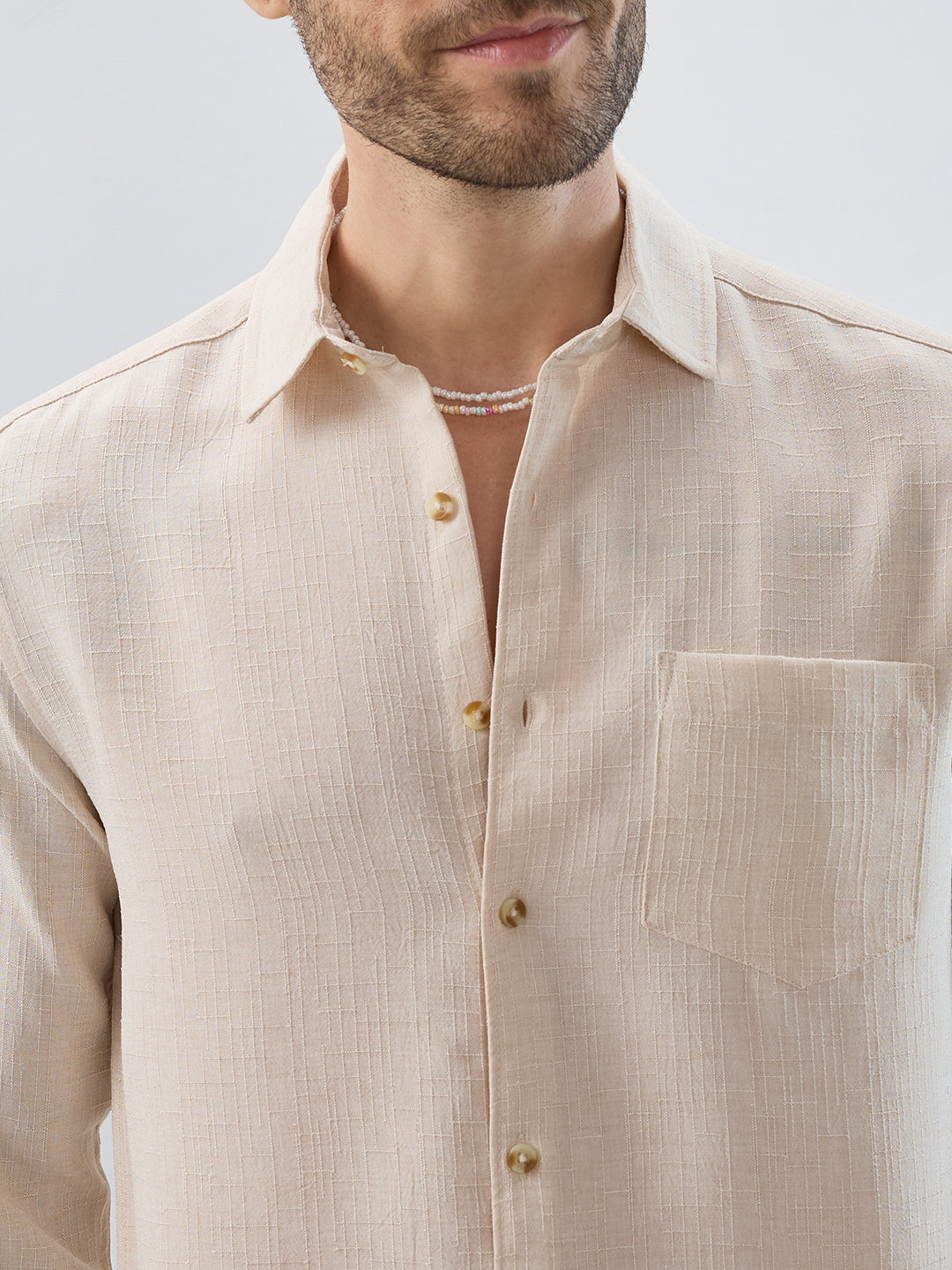 Elegant Cream Slub Textured Shirt